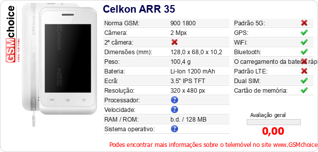 Celkon ARR 35 Especificações técnicas do telemóvel Celkon ARR 35 Especificações técnicas do telemóvel