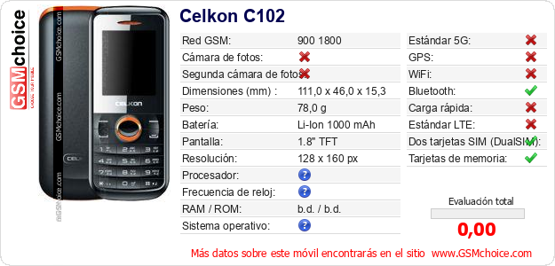 Celkon C102 Datos técnicos del móvil Celkon C102 Datos técnicos del móvil
