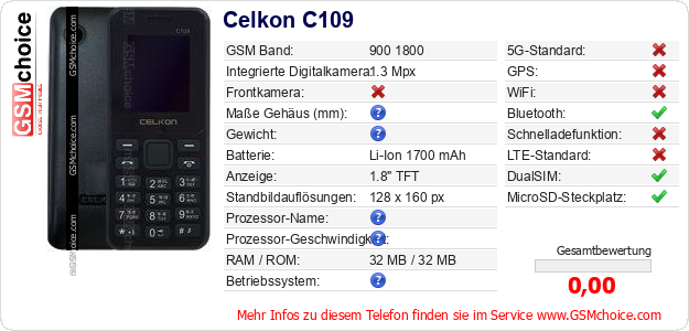 Celkon C109 technische Daten Celkon C109 technische Daten