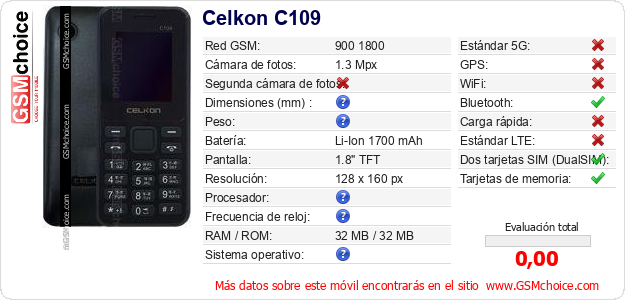Celkon C109 Datos técnicos del móvil Celkon C109 Datos técnicos del móvil