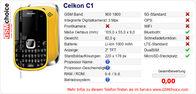 Celkon C1 technische Daten Celkon C1 technische Daten