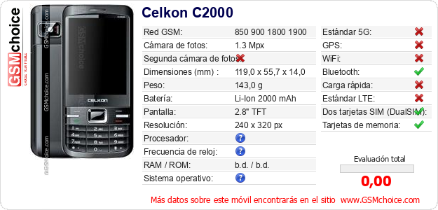 Celkon C2000 Datos técnicos del móvil Celkon C2000 Datos técnicos del móvil