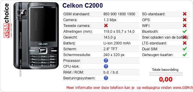 Celkon C2000 Technische gegevens 