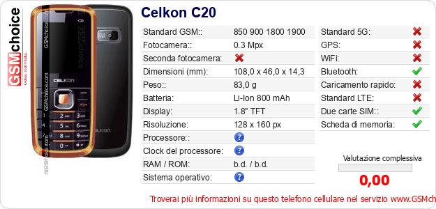 Celkon C20 Dati tecnici di telefono cellulare Celkon C20 Dati tecnici di telefono cellulare