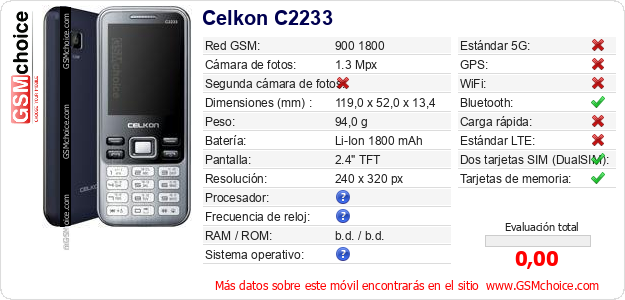 Celkon C2233 Datos técnicos del móvil Celkon C2233 Datos técnicos del móvil