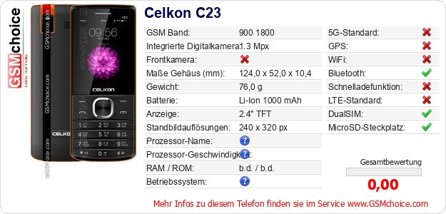 Celkon C23 technische Daten Celkon C23 technische Daten
