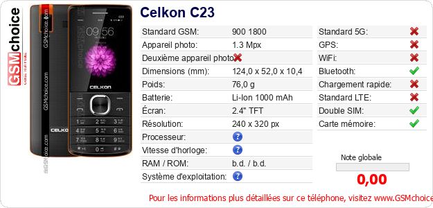Celkon C23 Fiche technique Celkon C23 Fiche technique