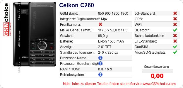 Celkon C260 technische Daten Celkon C260 technische Daten
