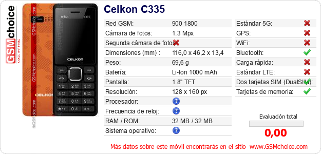 Celkon C335 Datos técnicos del móvil Celkon C335 Datos técnicos del móvil