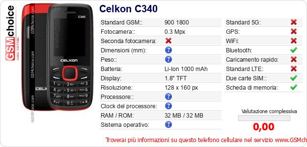 Celkon C340 Dati tecnici di telefono cellulare Celkon C340 Dati tecnici di telefono cellulare