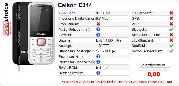 Celkon C344 technische Daten Celkon C344 technische Daten