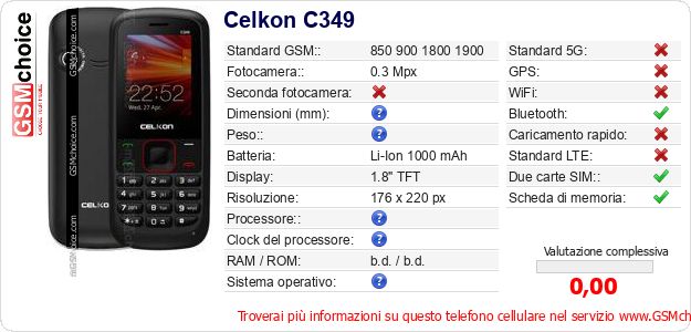 Celkon C349 Dati tecnici di telefono cellulare 