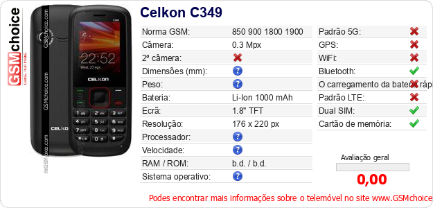 Celkon C349 Especificações técnicas do telemóvel 