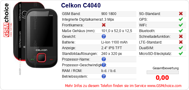 Celkon C4040 technische Daten Celkon C4040 technische Daten