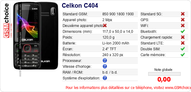Celkon C404 Fiche technique Celkon C404 Fiche technique