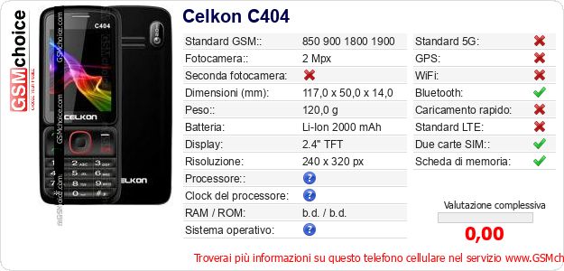 Celkon C404 Dati tecnici di telefono cellulare Celkon C404 Dati tecnici di telefono cellulare