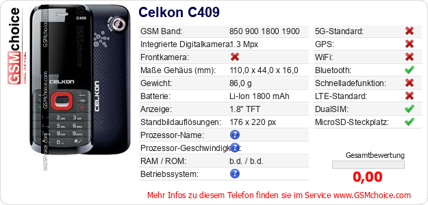 Celkon C409 technische Daten Celkon C409 technische Daten