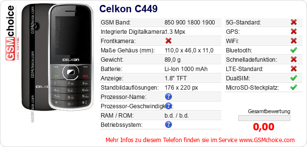 Celkon C449 technische Daten Celkon C449 technische Daten