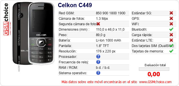 Celkon C449 Datos técnicos del móvil Celkon C449 Datos técnicos del móvil