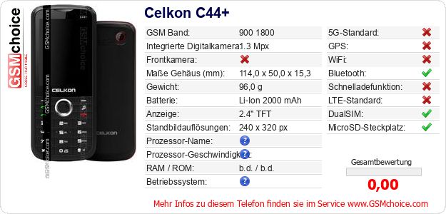 Celkon C44+ technische Daten Celkon C44+ technische Daten