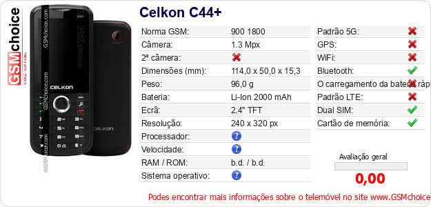 Celkon C44+ Especificações técnicas do telemóvel Celkon C44+ Especificações técnicas do telemóvel