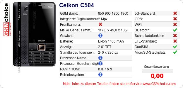 Celkon C504 technische Daten Celkon C504 technische Daten