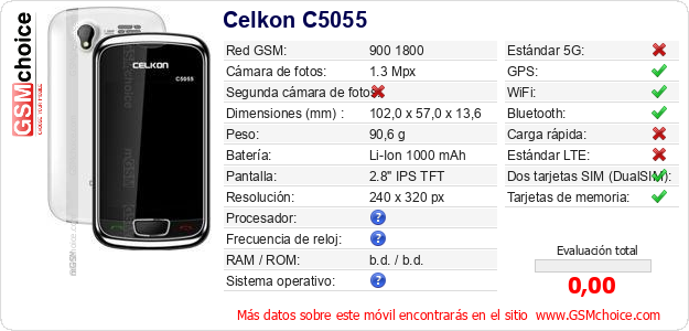 Celkon C5055 Datos técnicos del móvil 