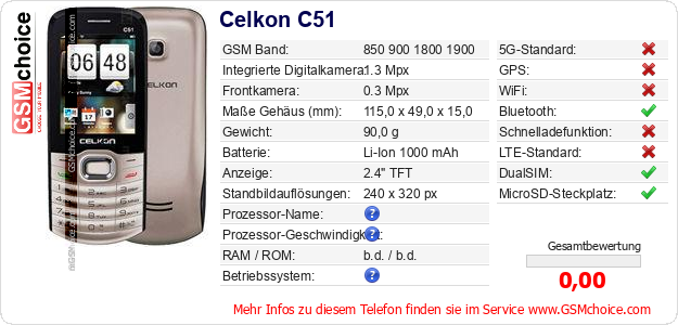 Celkon C51 technische Daten Celkon C51 technische Daten
