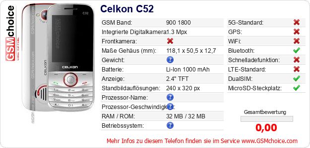 Celkon C52 technische Daten Celkon C52 technische Daten
