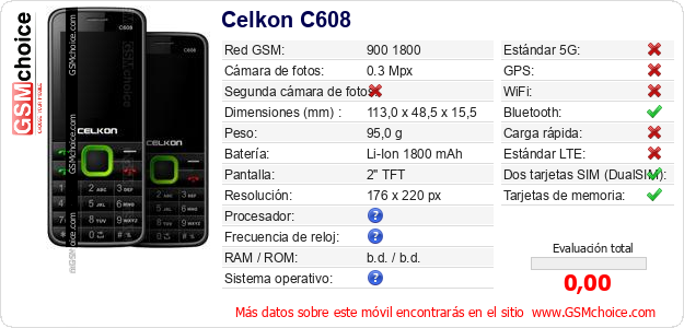 Celkon C608 Datos técnicos del móvil Celkon C608 Datos técnicos del móvil