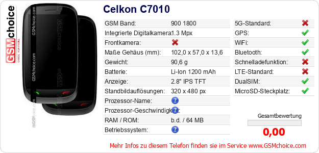 Celkon C7010 technische Daten Celkon C7010 technische Daten