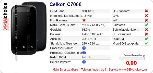 Celkon C7060 technische Daten Celkon C7060 technische Daten
