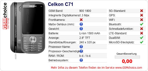 Celkon C71 technische Daten Celkon C71 technische Daten