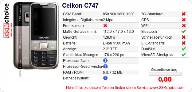 Celkon C747 technische Daten Celkon C747 technische Daten