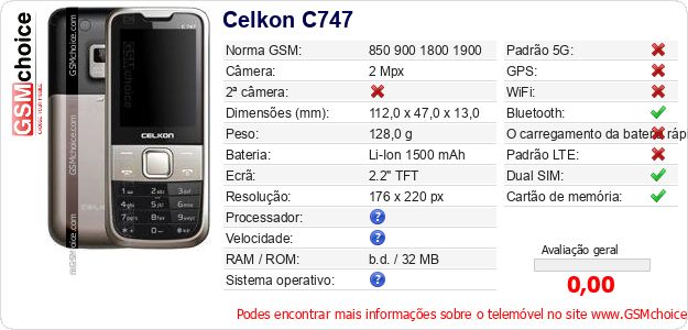 Celkon C747 Especificações técnicas do telemóvel Celkon C747 Especificações técnicas do telemóvel