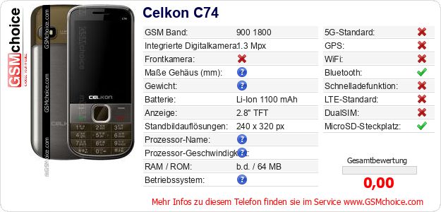 Celkon C74 technische Daten Celkon C74 technische Daten