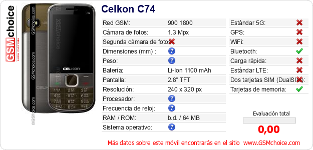 Celkon C74 Datos técnicos del móvil 