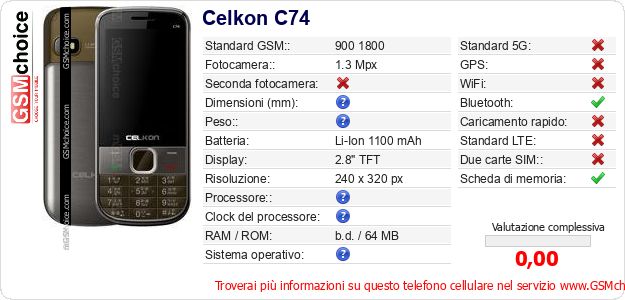 Celkon C74 Dati tecnici di telefono cellulare Celkon C74 Dati tecnici di telefono cellulare