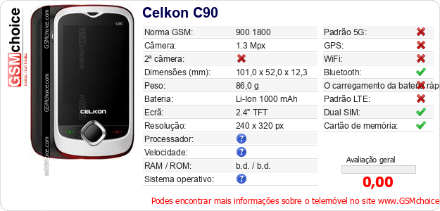 Celkon C90 Especificações técnicas do telemóvel Celkon C90 Especificações técnicas do telemóvel