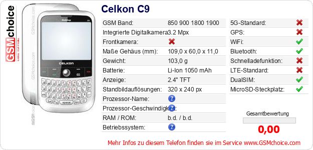 Celkon C9 technische Daten Celkon C9 technische Daten