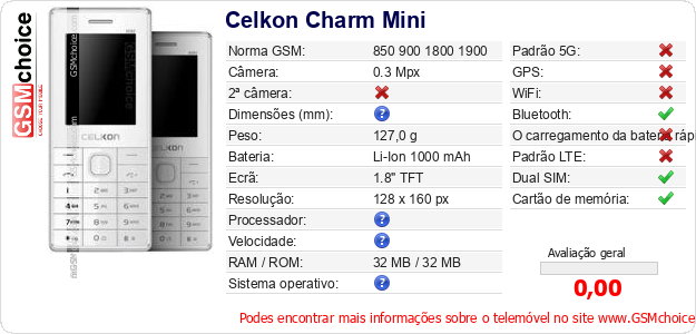 Celkon Charm Mini Especificações técnicas do telemóvel Celkon Charm Mini Especificações técnicas do telemóvel