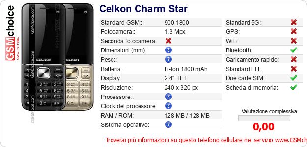 Celkon Charm Star Dati tecnici di telefono cellulare Celkon Charm Star Dati tecnici di telefono cellulare