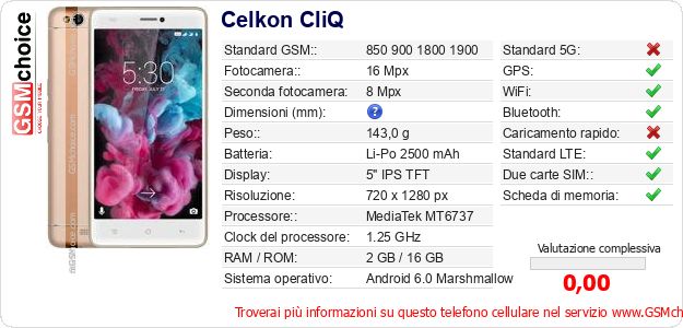 Celkon CliQ Dati tecnici di telefono cellulare Celkon CliQ Dati tecnici di telefono cellulare