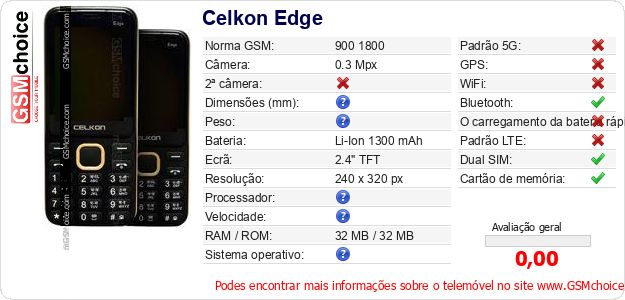 Celkon Edge Especificações técnicas do telemóvel Celkon Edge Especificações técnicas do telemóvel