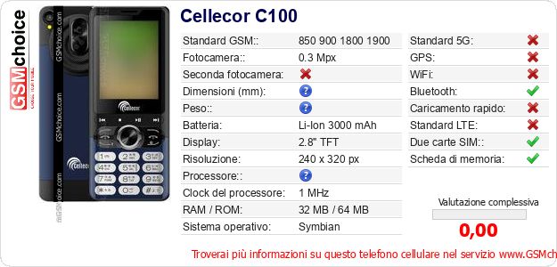 Cellecor C100 Dati tecnici di telefono cellulare Cellecor C100 Dati tecnici di telefono cellulare