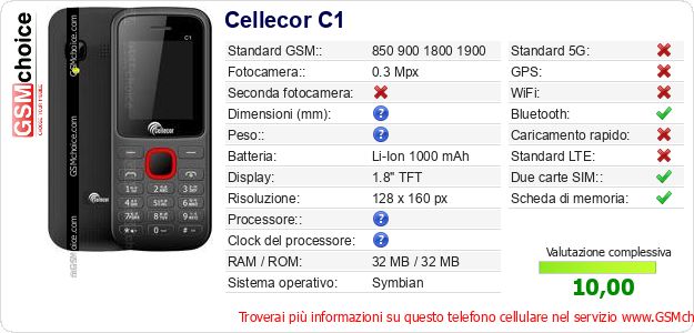 Cellecor C1 Dati tecnici di telefono cellulare Cellecor C1 Dati tecnici di telefono cellulare