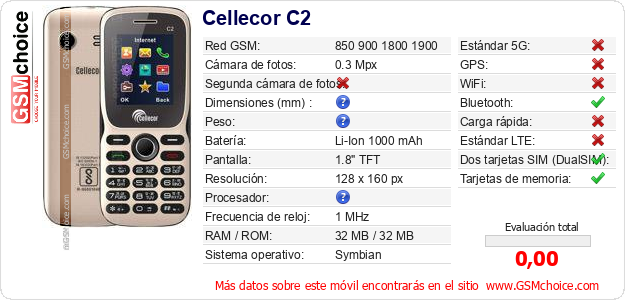 Cellecor C2 Datos técnicos del móvil Cellecor C2 Datos técnicos del móvil
