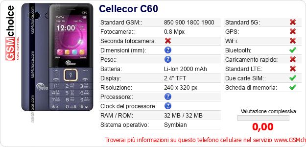 Cellecor C60 Dati tecnici di telefono cellulare Cellecor C60 Dati tecnici di telefono cellulare
