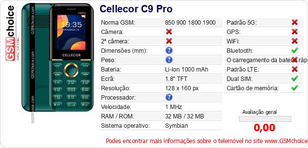 Cellecor C9 Pro Especificações técnicas do telemóvel 