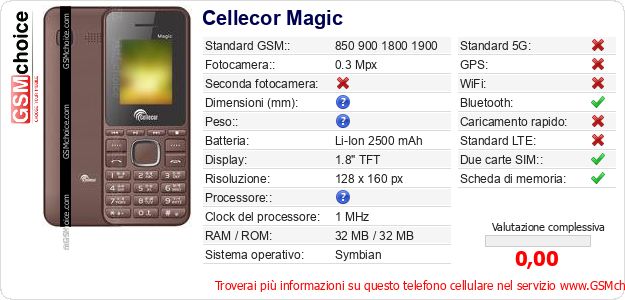 Cellecor Magic Dati tecnici di telefono cellulare 